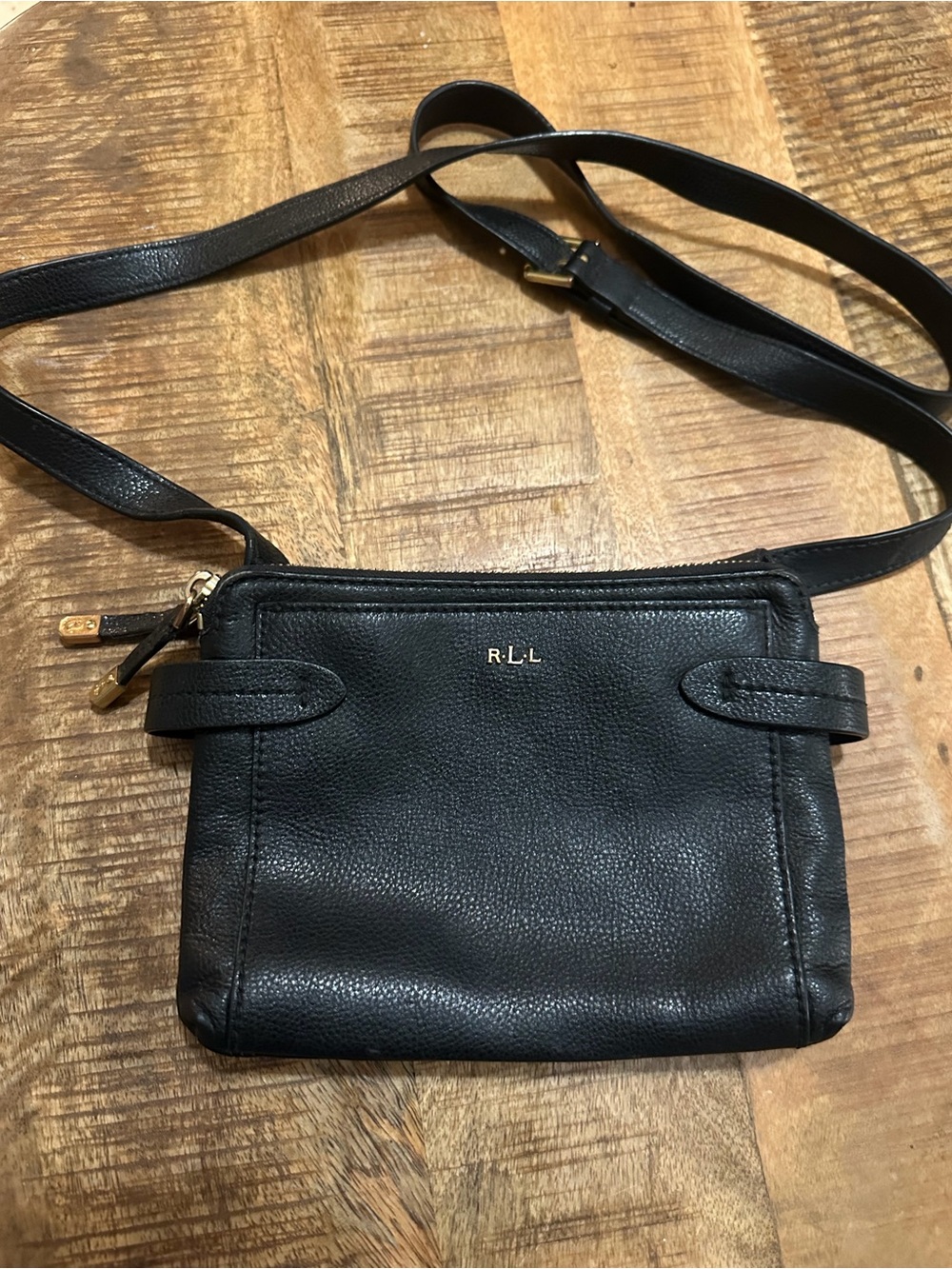 LAUREN RALPH LAUREN RLL Black Pebble Leather Crossbody Bag 8x6”